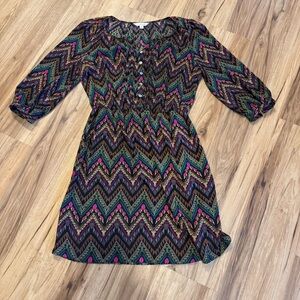 Charming Charlie Zigzag Casual Dress - Pink, Green, Brown